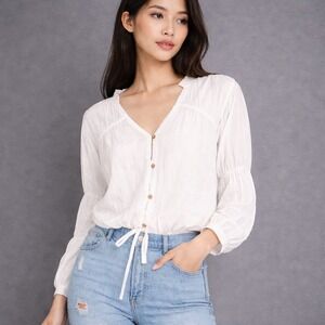 Anthropologie Love, Whit XS Ivory Peasant‎ Top Shirt Button Down Boho